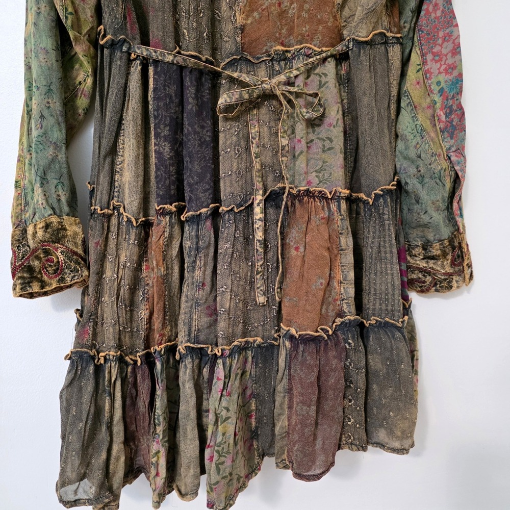 Young Threads Whimsigoth Embroidered Patchwork Shirt Dress Sz M Velvet Grunge - Picture 8 of 16
